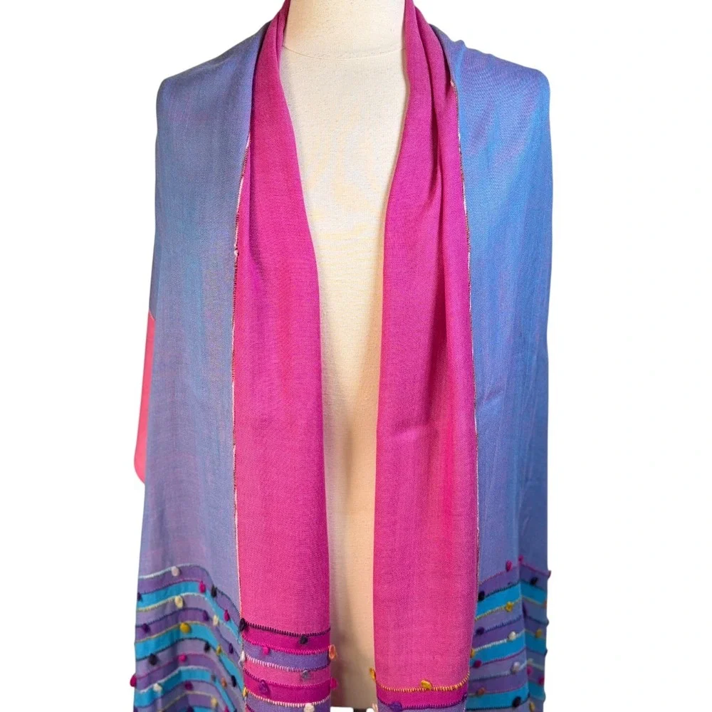 NWOT NO LABEL Bright Pink & Blue Bohemian Scarf/Shawl/Wrap